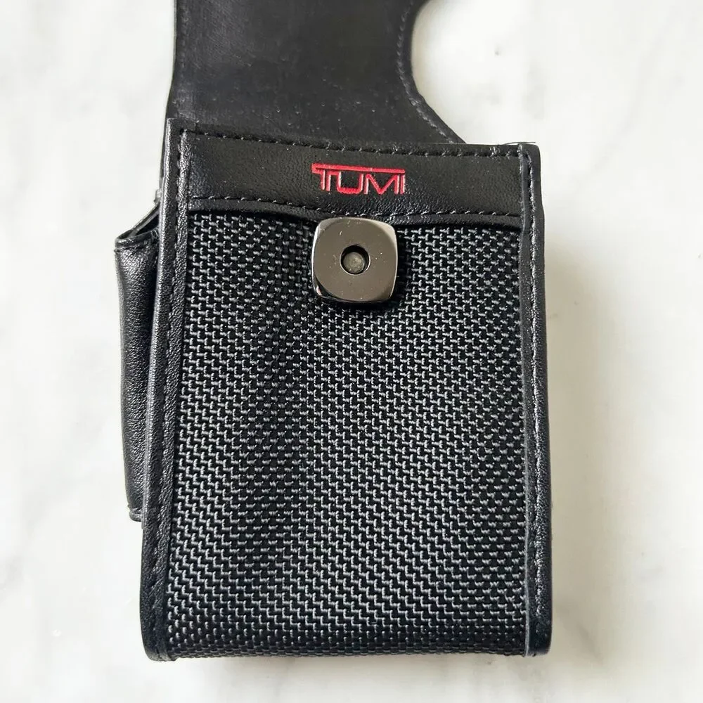 Vintage Tumi Flip Phone Case Black Leather/Nylon Magnetic Closure Belt Clip